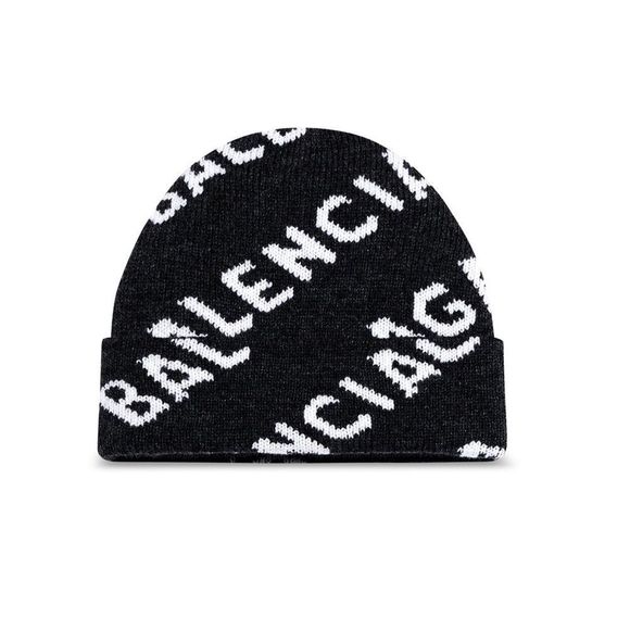 BALENCIAGA Allover Logo Hat In Black and White - Picture 4 of 6